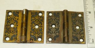 Pair Antique Victorian 2 X 2 1/4 Solid Brass Ornate Cabinet Shutter Hinges E