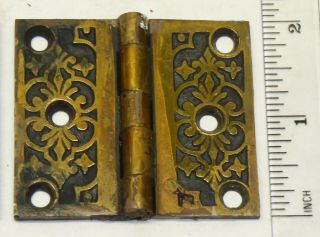 Pair Antique Victorian 2 x 2 1/4 Solid Brass Ornate Cabinet Shutter Hinges G 3