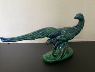 Vintage Ceramic Blue & Green Pheasant Figurine Mid Century Decor Figure Retro