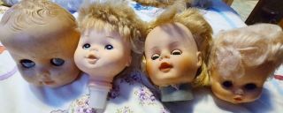 4 Vintage Vinyl Baby Girl Doll Heads 5 - 6 Inch Tall Repair Hospital