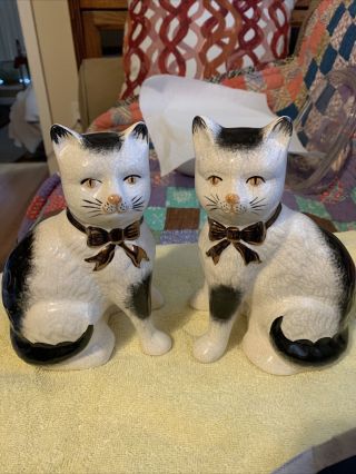Rare Staffordshire Cat Figurines Marked Made In England 9’ Tall