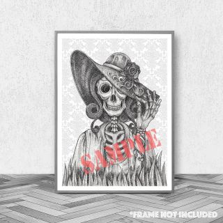 Gothic Day Of The Dead Sugar Skull 4 Fine Art Skulls Poster Prints A1 A2 A3 A4