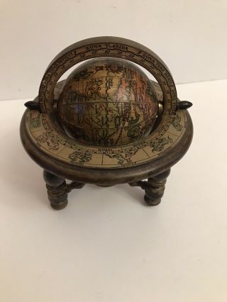 Vintage Small Desk Old World Globe In Stand Wooden From Italy