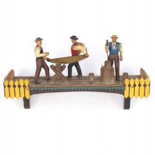 Cuckoo Clock Case Decoration - Two Men Sawing & One Chopping Wood - Kk914