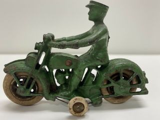 30’s Kilgore Cast Iron 5 1/2” Motorcycle Toy In Rare Green Color