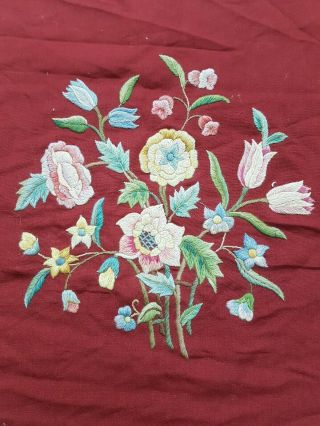 Vintage Hand Embroidered Tapestry Floral Panel 93x68cm