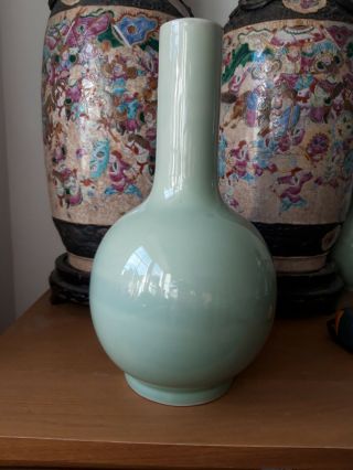 Antique Vintage Chinese Celadon Bottle Vase 15 Inches