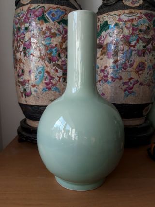 Antique vintage chinese celadon bottle vase 15 inches 2