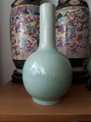 Antique vintage chinese celadon bottle vase 15 inches 3