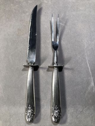 Sterling Silver Handle Serving Carving Meat Knife & Fork Set