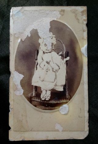 Spanish Antique Cdv Photo Post Mortem Girl Child With Rings Mourning