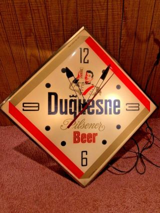 Rare Vintage 1961 Pam Duquesne Beer Light Up Clock Bar Advertising Sign Diamond