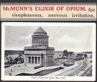Nyc Opium Elixir Blood Cure Antique 100,  Yr Old Grants Tomb Trade Card Manhattan