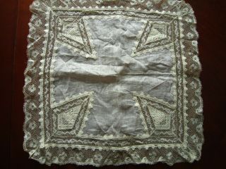 Antique 19th C.  Victorian Lace Bridal Wedding Handkerchief Hankie 2