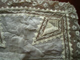 Antique 19th C.  Victorian Lace Bridal Wedding Handkerchief Hankie 3