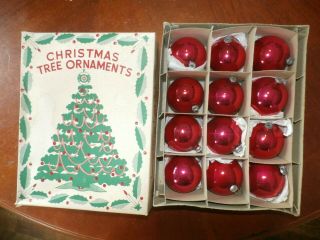 Set 12 Vintage Antique Japan Glass Christmas Ornaments Red Ball W/ Orig Box 4