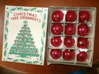 Set 12 Vintage Antique Japan Glass Christmas Ornaments Red Ball W/ Orig Box 2