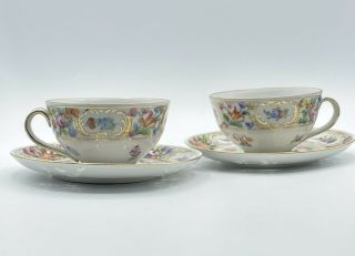 Antique Sp Dresden Hand Painted Teacup And Saucer Floral Germany Set Of Two