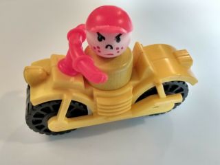 Vintage Fisher Price Little People Yellow Motorcycle With Mad Boy Rider - Vguc
