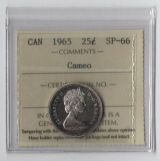 1965 Iccs Graded Canadian 25 Cent Sp - 66 Heavy Cameo Coin Rare