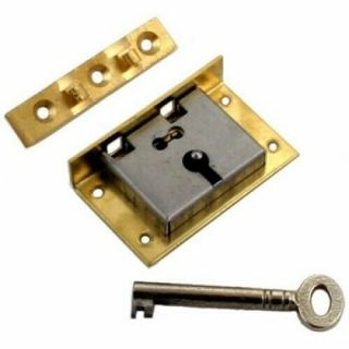 Large Brass Half Mortise Chest Or Box Lid Lock W/skeleton Key | S - 11 (1 Key)