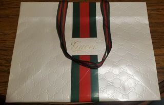 Gucci Shopping Bag Embossed Web Stripe White Vintage Rare 14x10x6
