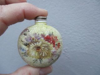 An Antique Victorian Scent Perfume Bottle - Hand Painted Floral Design - C1880