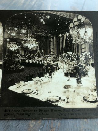 Antique Stereoview Card Photo 1903 White House East Room Dinner To Prince Henry
