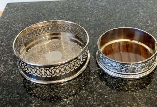 2 Silver Plated Bottle Decanter Coasters Large Arthur Price & Wine Coaster