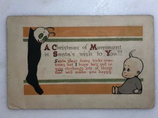 C 1920 Martian Alien Goblin In Christmas Stocking Postcard Antique Gibson Art Co