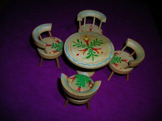 Vintage Fomerz Doll House Furniture Kitchen Dining Set Of 4 Chairs & Table