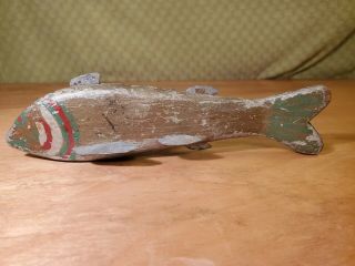 Olive Green Hand Carved Ice Fishing Decoy C.  1920s - 30s