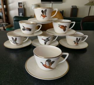 14pc RARE ABERCROMBIE & FITCH GAME BIRDS COFFEE CUPS SAUCER DUCKS GOOSE PHEASANT 2
