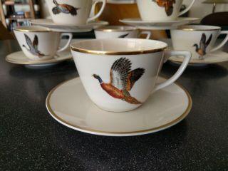 14pc RARE ABERCROMBIE & FITCH GAME BIRDS COFFEE CUPS SAUCER DUCKS GOOSE PHEASANT 3