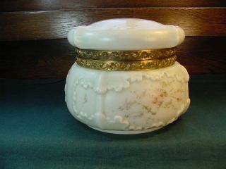 Antique Marked Wave Crest Wavecrest Opalware Glass Dresser Large Box Jar