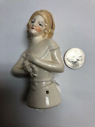 3.  75” Antique German Porcelain Half 1/2 Doll Blonde Hands On Chest 4346 S