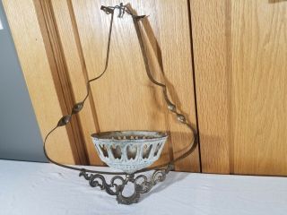 Antique Hanging Oil Lamp Ceiling Mount Hanger Ornate Brass Cast Iron Victorian