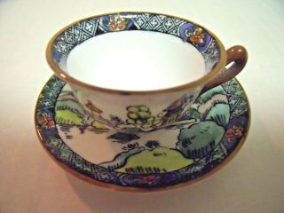 Rare Antique English Crown Staffordshire Miniature Cup And Saucer Ye Old Willow