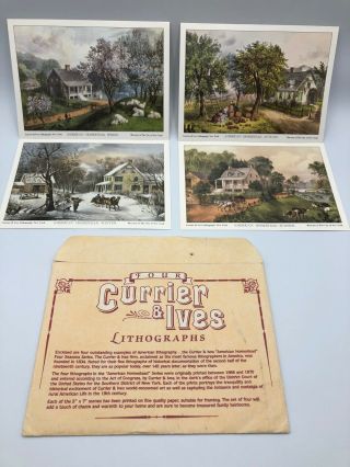 Currier And Ives 5 X 7 Lithographs Prints Set Four Seasons American Homestead Ny