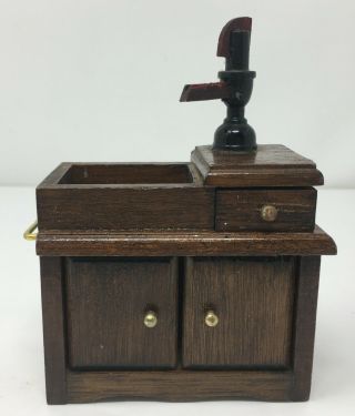 Vintage Miniature Dollhouse Furniture Wood Bar Sink Cabinet