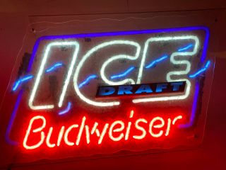 Vintage 1993 Budweiser Beer Bud Ice Draft Lighted Neon Sign Rare