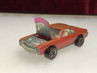 1969 Hot Wheels Redline Custom AMX Salmon Pink USA base Mattel Rare 2