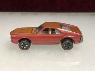 1969 Hot Wheels Redline Custom AMX Salmon Pink USA base Mattel Rare 3
