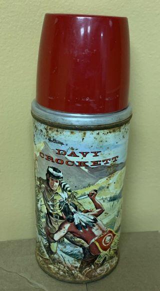 Vintage Davy Crockett Lunchbox Thermos Only Metal Rare 1950s By Holtemp
