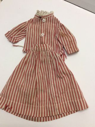 Antique Vintage Doll Dress Bisque French German 2 Piece Red White Striped