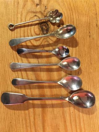 5 X Vintage Silver Plate 1 X Stainless Salt Mustard Spoons Various Sizes Design
