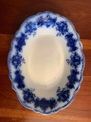 Antique Flow Blue Ironstone Oval Vegetable Bowl - Clarence Pattern