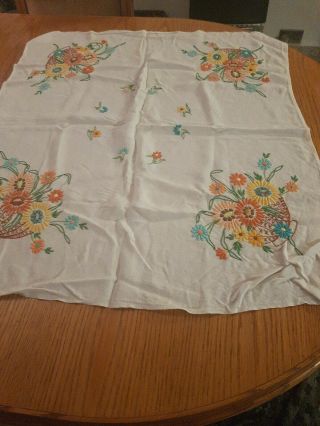 Floral Vintage 100 Pure Linen Hand Embroidered Tablecloth 42 " Square