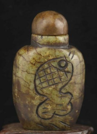 Chinese Old Natural Jade Hand - Carved Statue Fish Snuff Bottle 2.  9 Inch