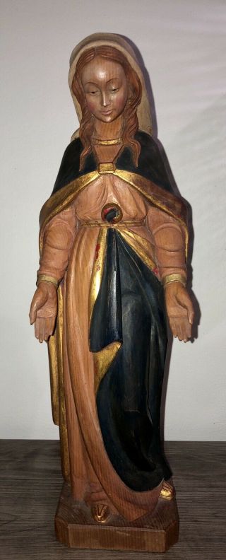 Anri Rare Vintage 16” Virgin Mary Madonna Holy Mother Statue Wood Carving